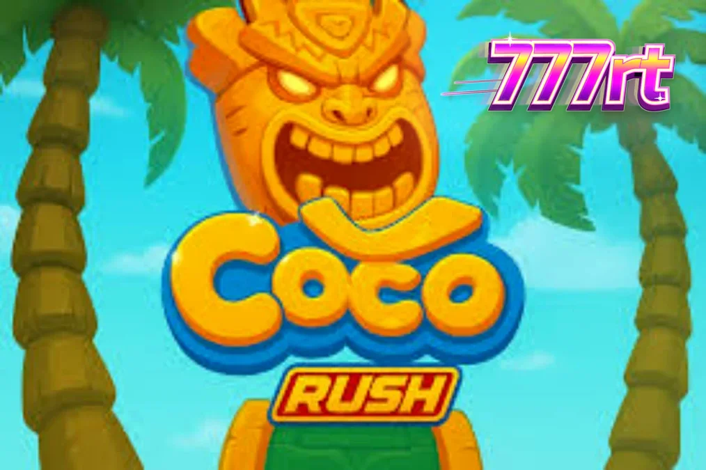 Pemandangan tropis yang cerah dengan simbol-simbol permainan slot Coco Rush yang memikat.